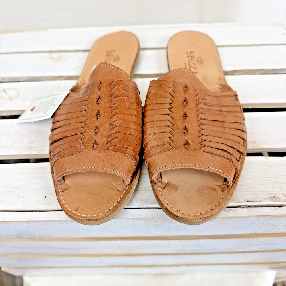 NWT SBICCA Tan Woven Huaraches Leather Slip On Sandals #1071 Womens 11